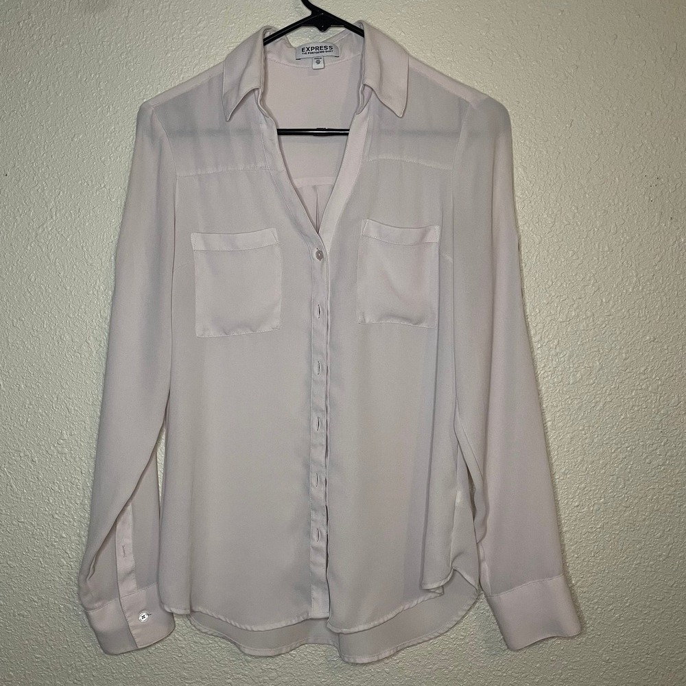 Express Blouse Women's XS long sleeve White sheer button up